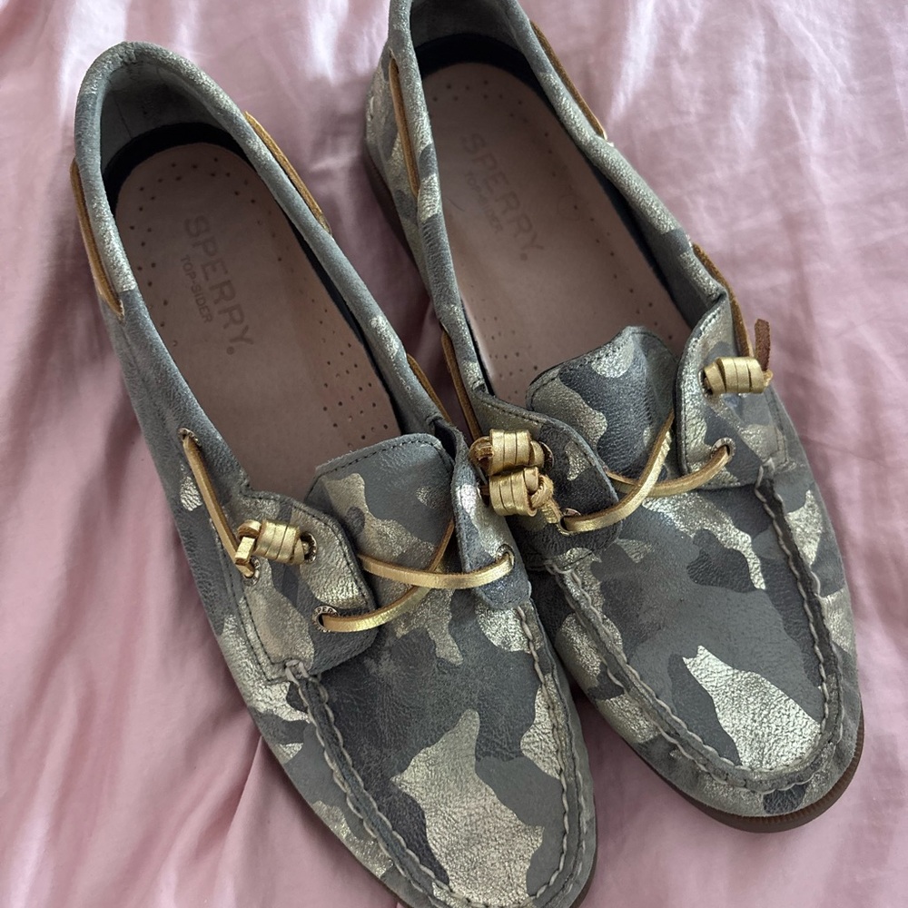 SPERRY Women's Camouflage Loafers - Gold and Green